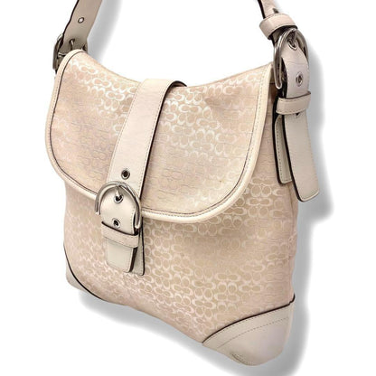 COACH Shoulder Bag Purse Signature Soho White Beige Authentic