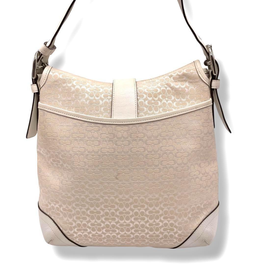 COACH Shoulder Bag Purse Signature Soho White Beige Authentic