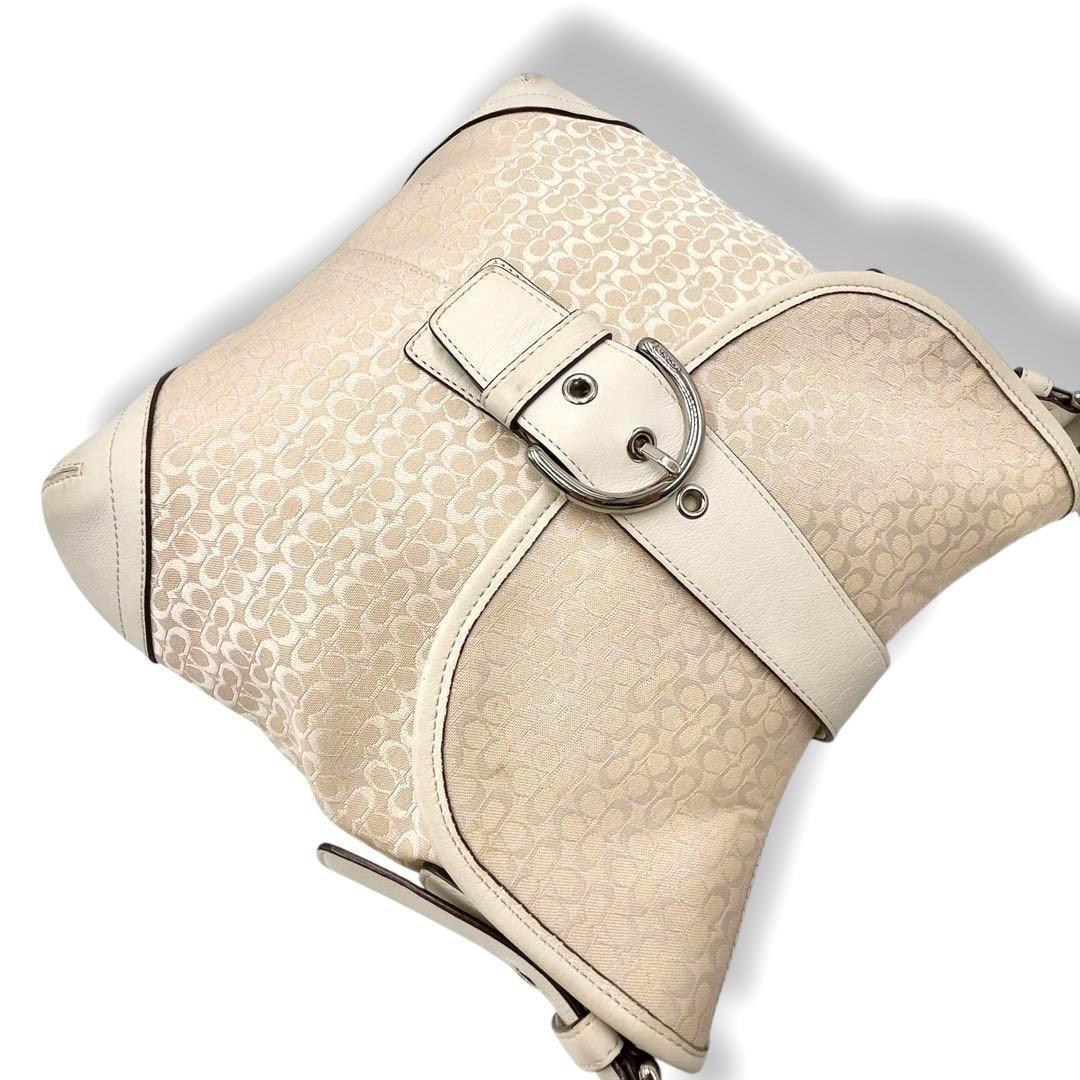 COACH Shoulder Bag Purse Signature Soho White Beige Authentic