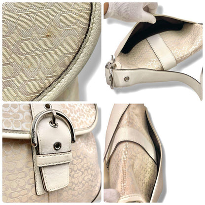 COACH Shoulder Bag Purse Signature Soho White Beige Authentic
