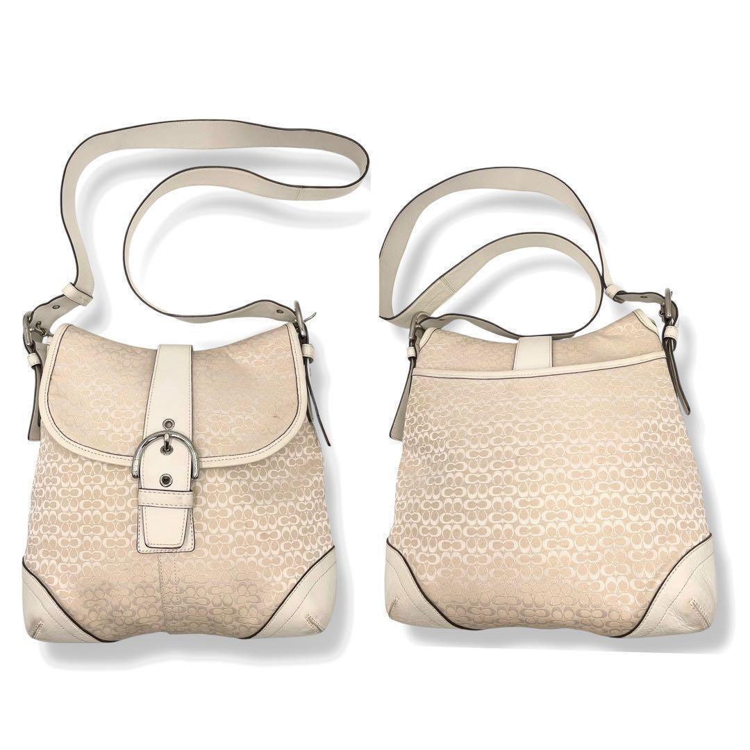 COACH Shoulder Bag Purse Signature Soho White Beige Authentic