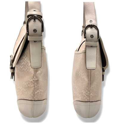 COACH Shoulder Bag Purse Signature Soho White Beige Authentic