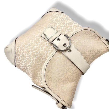 COACH Shoulder Bag Purse Signature Soho White Beige Authentic