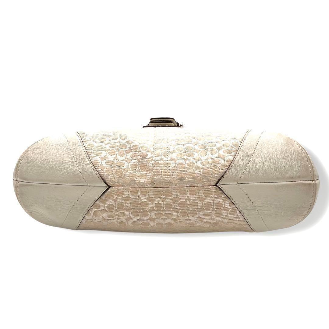 COACH Shoulder Bag Purse Signature Soho White Beige Authentic