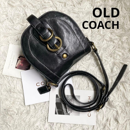 COACH Shoulder Bag Purse old saddle Leather Black Authentic