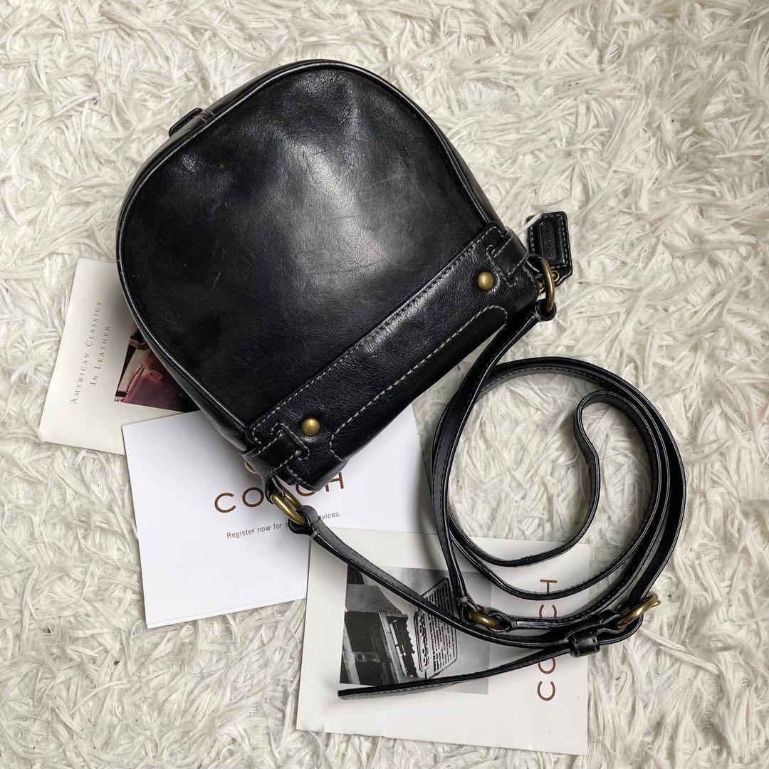 COACH Shoulder Bag Purse old saddle Leather Black Authentic