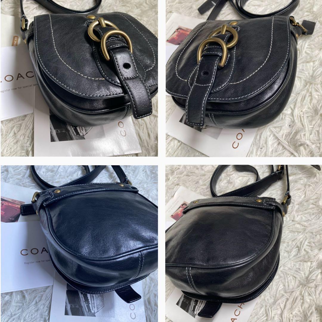 COACH Shoulder Bag Purse old saddle Leather Black Authentic