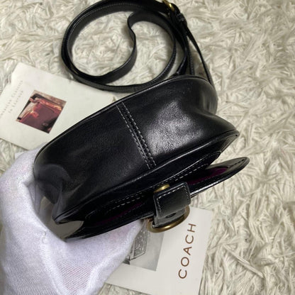 COACH Shoulder Bag Purse old saddle Leather Black Authentic