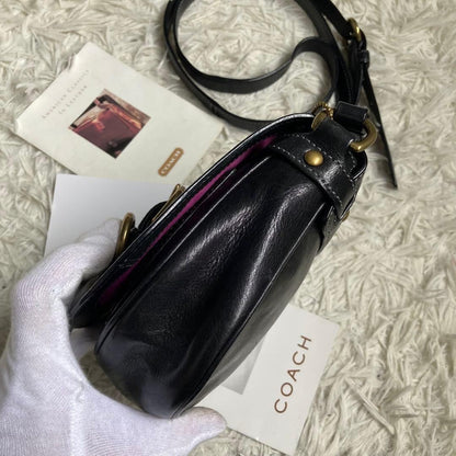 COACH Shoulder Bag Purse old saddle Leather Black Authentic