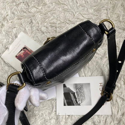 COACH Shoulder Bag Purse old saddle Leather Black Authentic