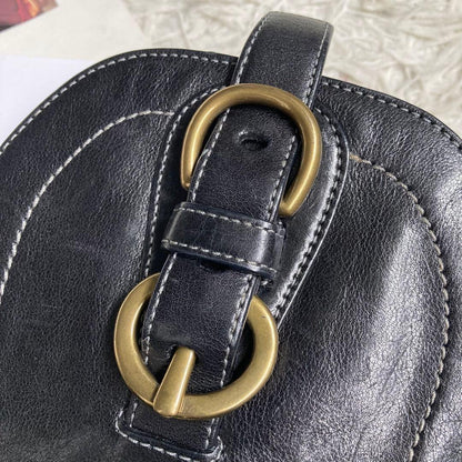 COACH Shoulder Bag Purse old saddle Leather Black Authentic