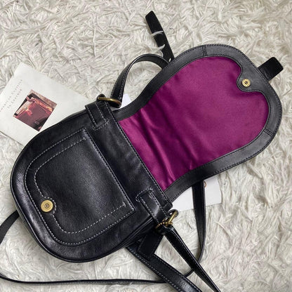 COACH Shoulder Bag Purse old saddle Leather Black Authentic