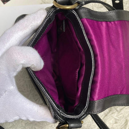 COACH Shoulder Bag Purse old saddle Leather Black Authentic