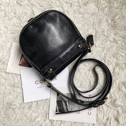 COACH Shoulder Bag Purse old saddle Leather Black Authentic