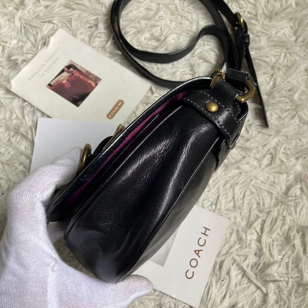 COACH Shoulder Bag Purse old saddle Leather Black Authentic