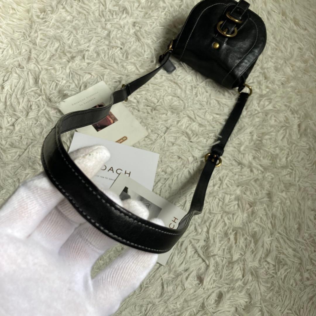 COACH Shoulder Bag Purse old saddle Leather Black Authentic