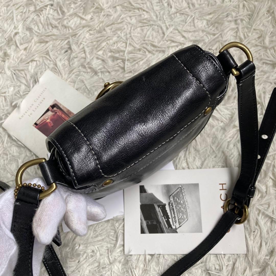 COACH Shoulder Bag Purse old saddle Leather Black Authentic