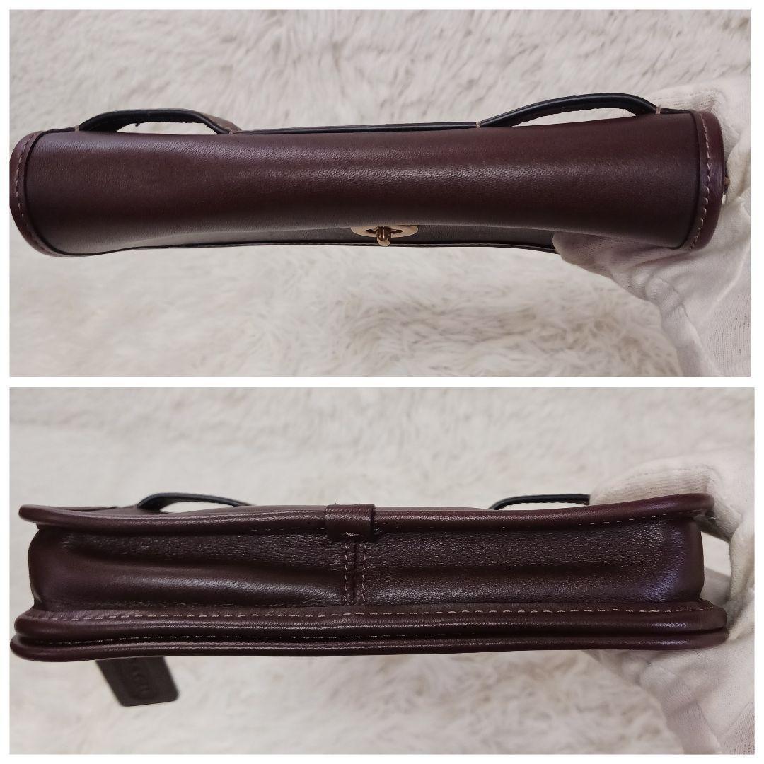 COACH Shoulder Bag Purse Turn Lock Jacquard Leather Brown Authentic