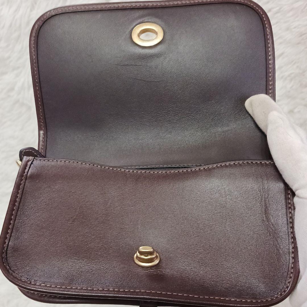 COACH Shoulder Bag Purse Turn Lock Jacquard Leather Brown Authentic