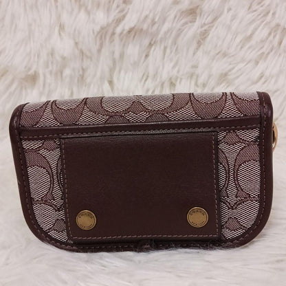 COACH Shoulder Bag Purse Turn Lock Jacquard Leather Brown Authentic