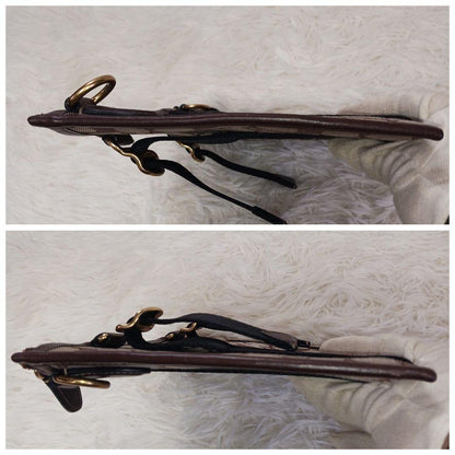 COACH Shoulder Bag Purse Turn Lock Jacquard Leather Brown Authentic