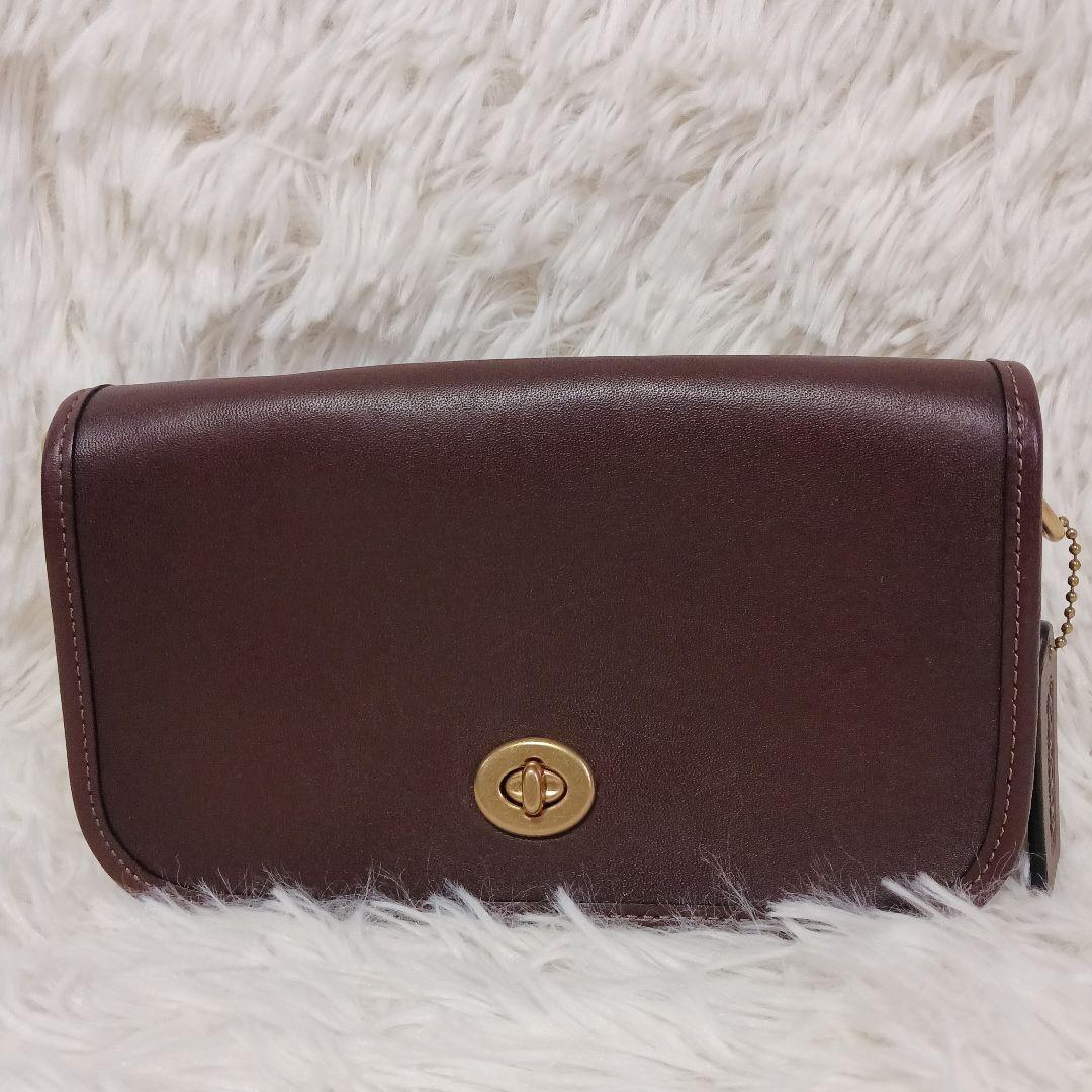 COACH Shoulder Bag Purse Turn Lock Jacquard Leather Brown Authentic