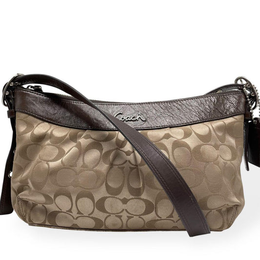COACH Shoulder Bag Purse Signature Canvas Leather Beige Brown Authentic