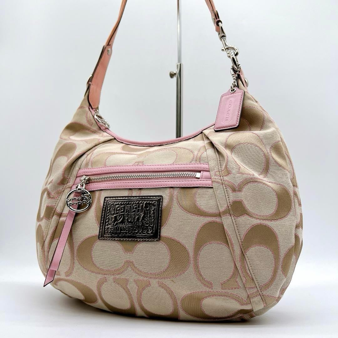 COACH Shoulder Bag Purse Signature Poppy Leather Authentic