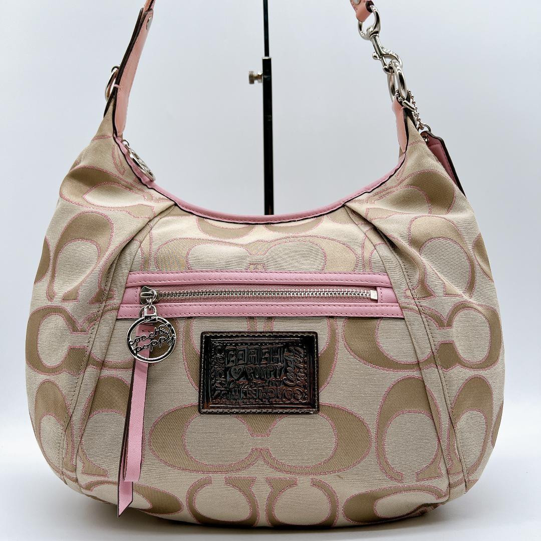 COACH Shoulder Bag Purse Signature Poppy Leather Authentic