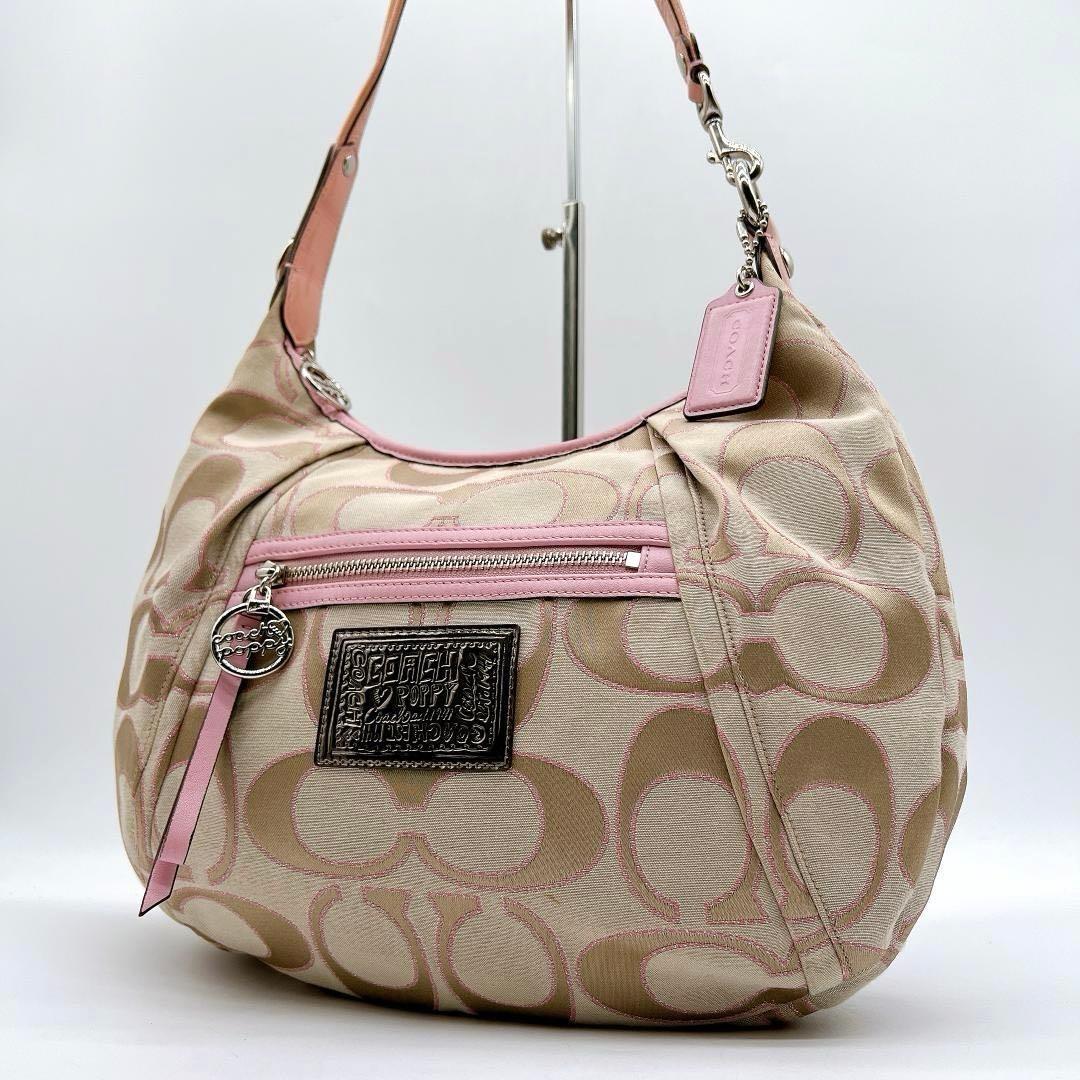 COACH Shoulder Bag Purse Signature Poppy Leather Authentic