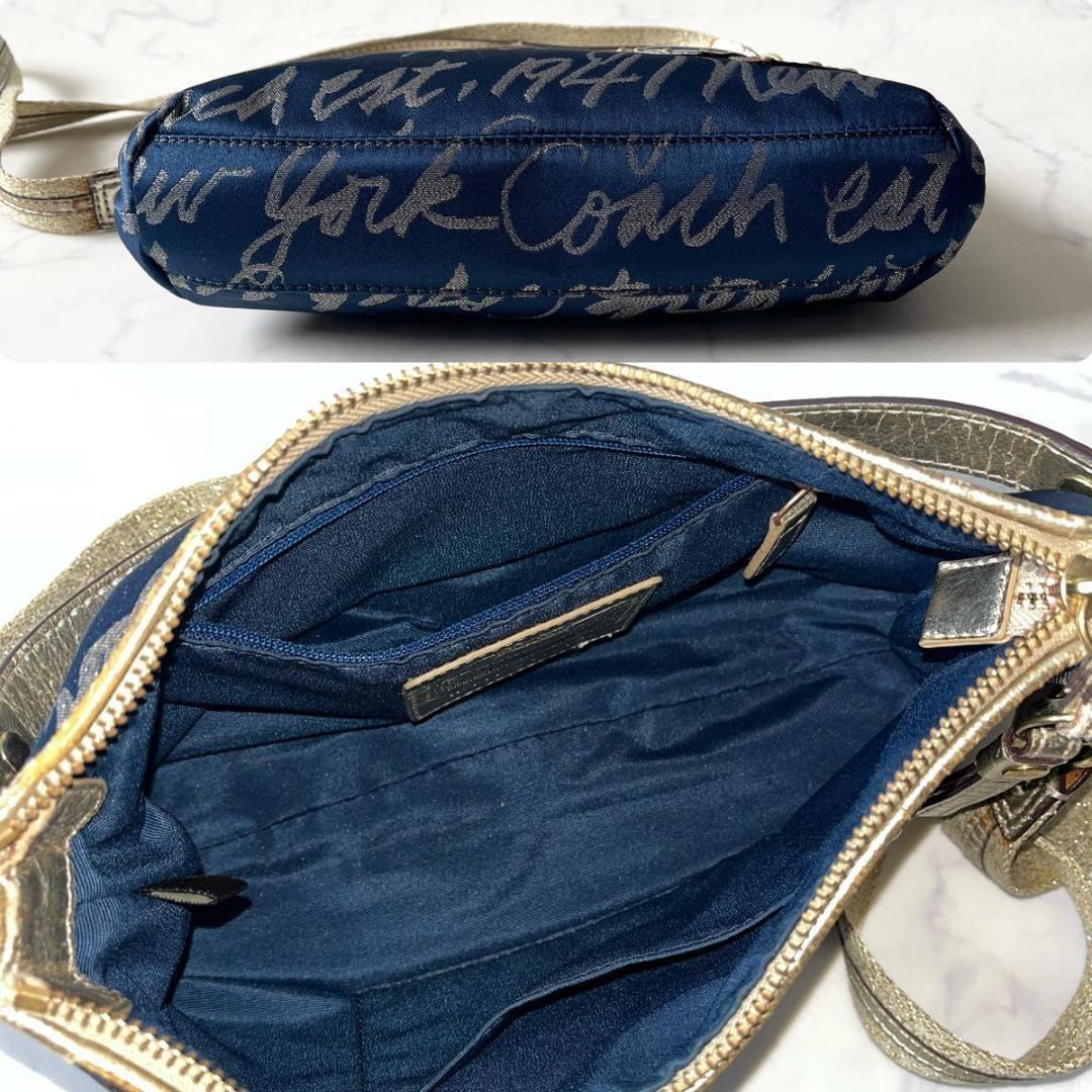 COACH Shoulder Bag Purse Poppy Canvas Leather Blue Gold Authentic