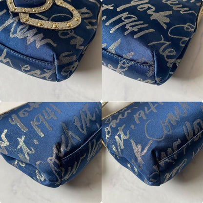 COACH Shoulder Bag Purse Poppy Canvas Leather Blue Gold Authentic