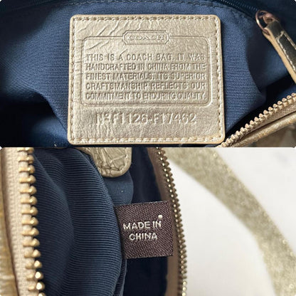 COACH Shoulder Bag Purse Poppy Canvas Leather Blue Gold Authentic