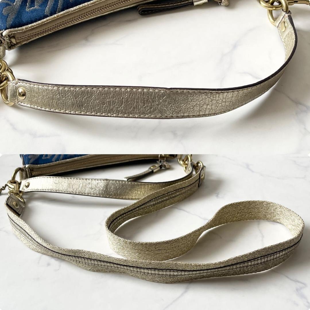 COACH Shoulder Bag Purse Poppy Canvas Leather Blue Gold Authentic