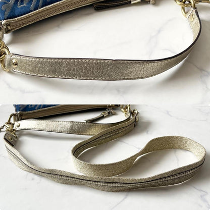 COACH Shoulder Bag Purse Poppy Canvas Leather Blue Gold Authentic