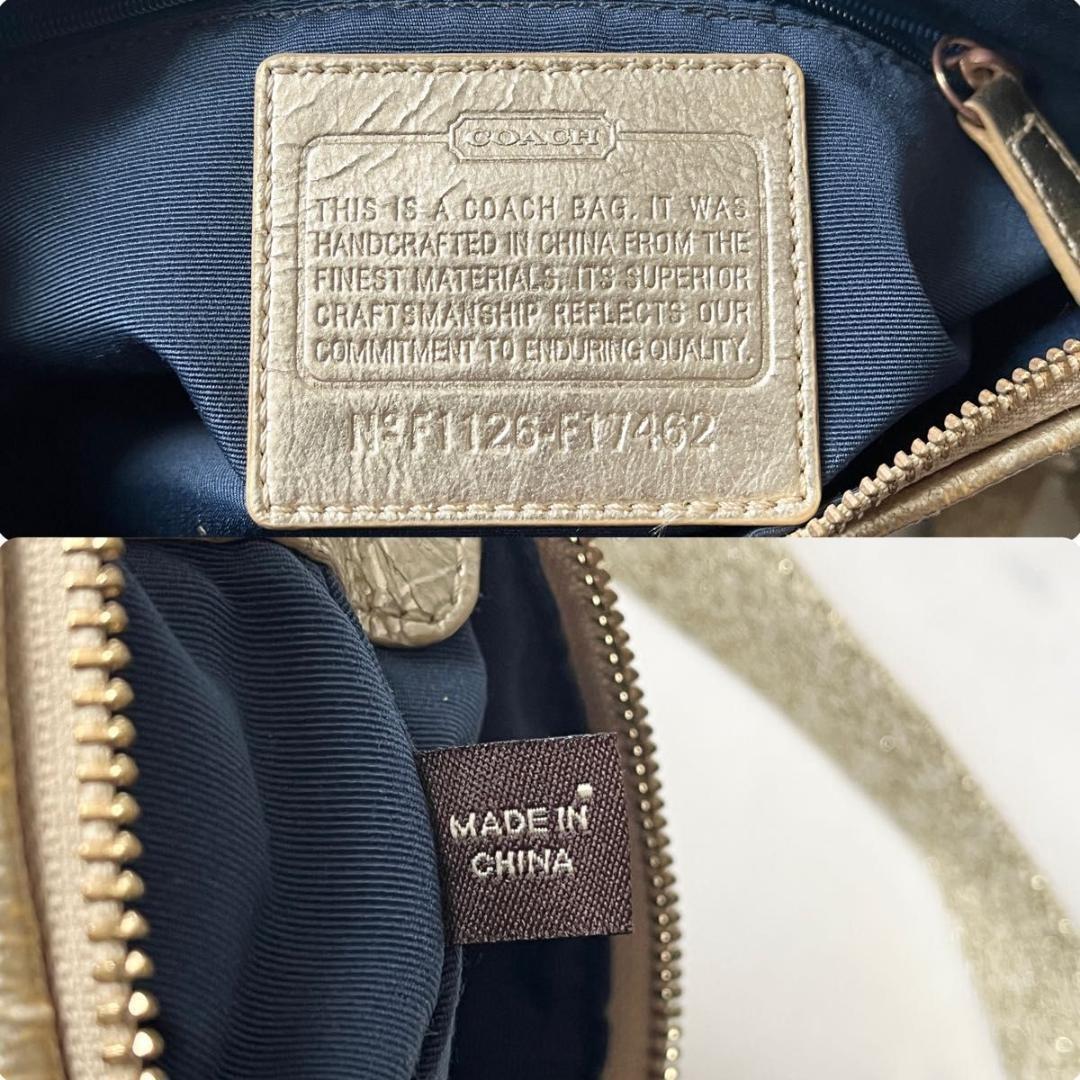 COACH Shoulder Bag Purse Poppy Canvas Leather Blue Gold Authentic