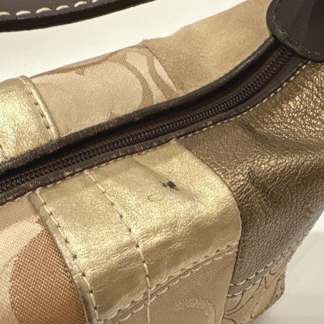 COACH Shoulder Bag Purse Signature Patchwork Leather Suede Jacquard Gold Brown