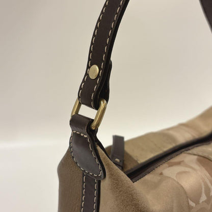 COACH Shoulder Bag Purse Signature Patchwork Leather Suede Jacquard Gold Brown