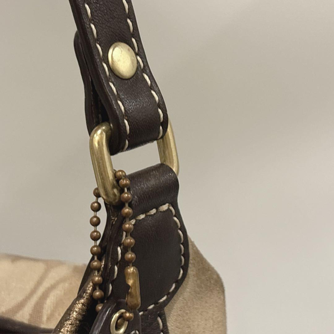 COACH Shoulder Bag Purse Signature Patchwork Leather Suede Jacquard Gold Brown