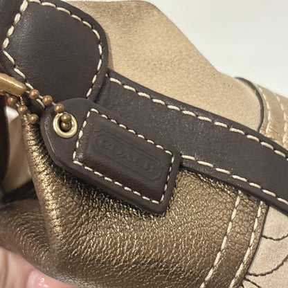 COACH Shoulder Bag Purse Signature Patchwork Leather Suede Jacquard Gold Brown
