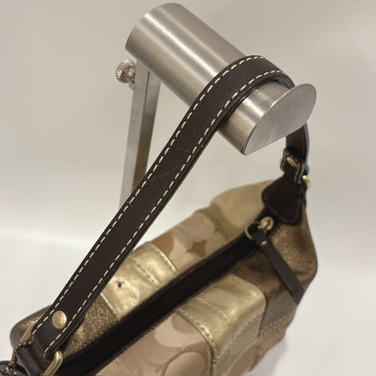 COACH Shoulder Bag Purse Signature Patchwork Leather Suede Jacquard Gold Brown