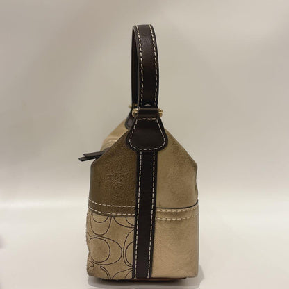 COACH Shoulder Bag Purse Signature Patchwork Leather Suede Jacquard Gold Brown