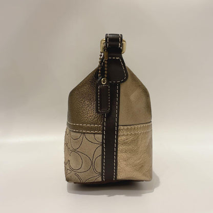 COACH Shoulder Bag Purse Signature Patchwork Leather Suede Jacquard Gold Brown