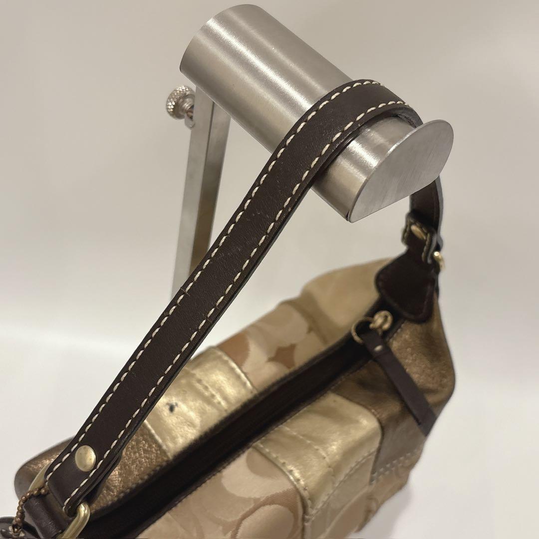 COACH Shoulder Bag Purse Signature Patchwork Leather Suede Jacquard Gold Brown