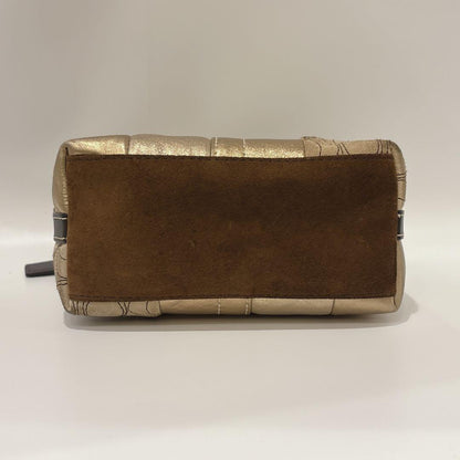 COACH Shoulder Bag Purse Signature Patchwork Leather Suede Jacquard Gold Brown