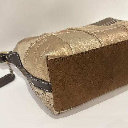 COACH Shoulder Bag Purse Signature Patchwork Leather Suede Jacquard Gold Brown