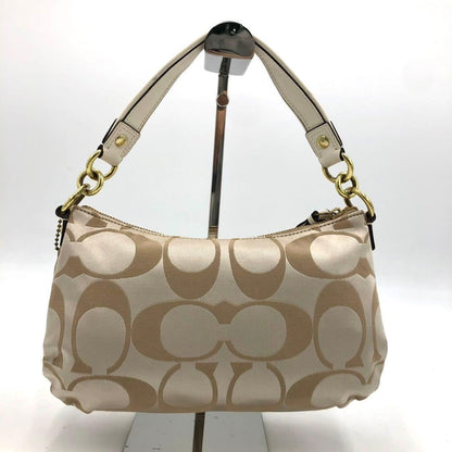 COACH Accessory Pouch Hand Bag Tote Purse Signature Canvas Leather Beige Brown