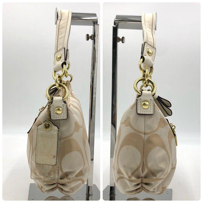 COACH Accessory Pouch Hand Bag Tote Purse Signature Canvas Leather Beige Brown