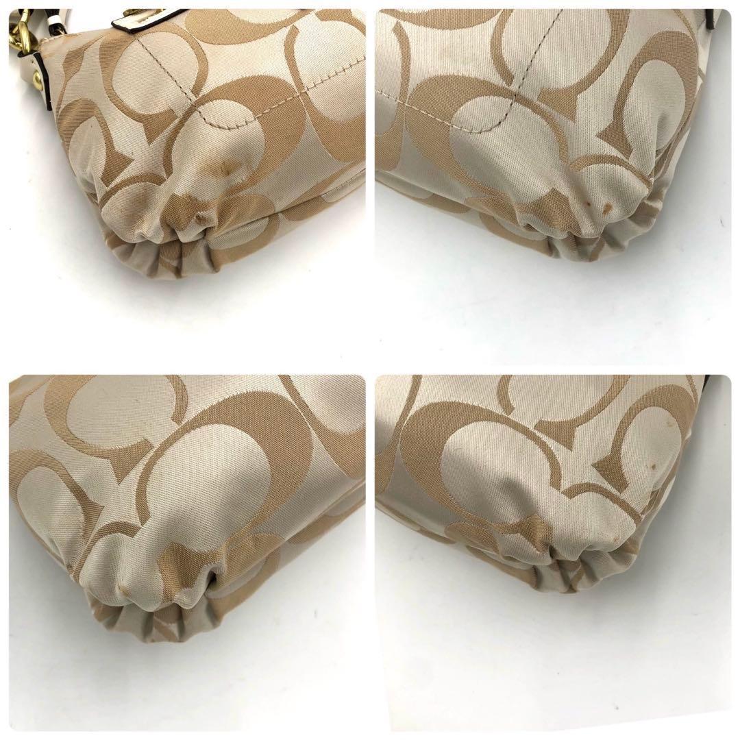COACH Accessory Pouch Hand Bag Tote Purse Signature Canvas Leather Beige Brown