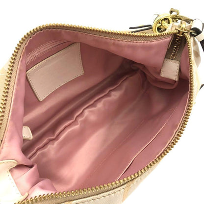 COACH Accessory Pouch Hand Bag Tote Purse Signature Canvas Leather Beige Brown